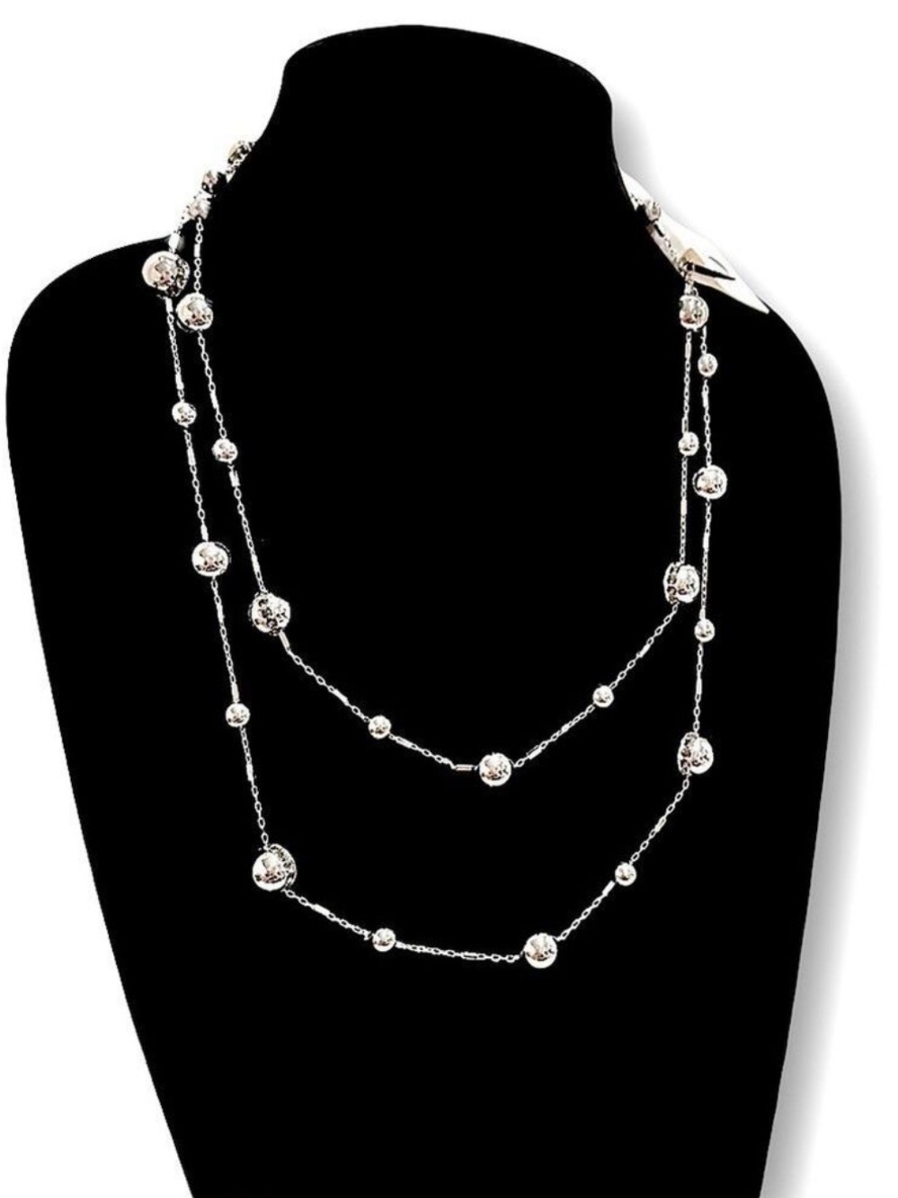 COLDWATER CREEK | Silver Long Classic Station Necklace w Crystal Accents | NWT